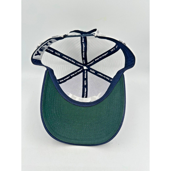 Yeti Coolers Mesh Snapback Trucker Hat Blue White Logo Baseball Cap Embroidered - Picture 6 of 7